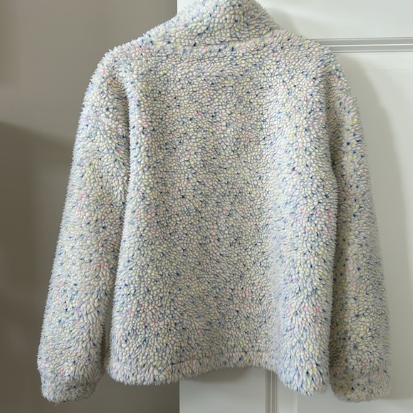 J Crew/ Crewcuts Confetti Faux Fur 1/2 Zip Fleece w Neon Pink Zipper - Picture 8 of 11